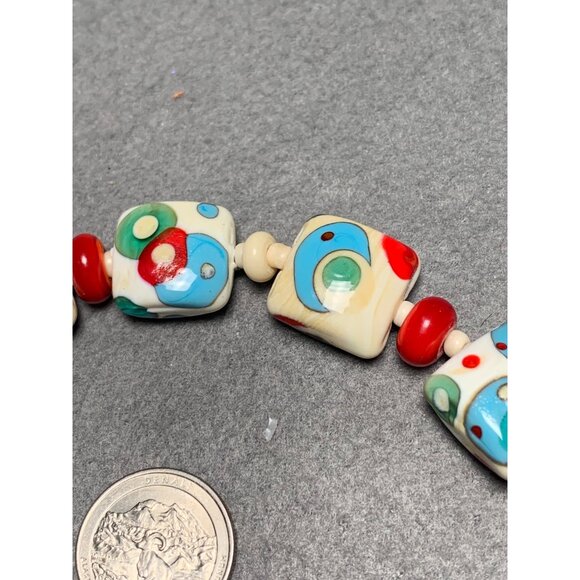Colorful Lampwork Bead Squares with Red & Blue Dots 13 beads - Picture 4 of 12